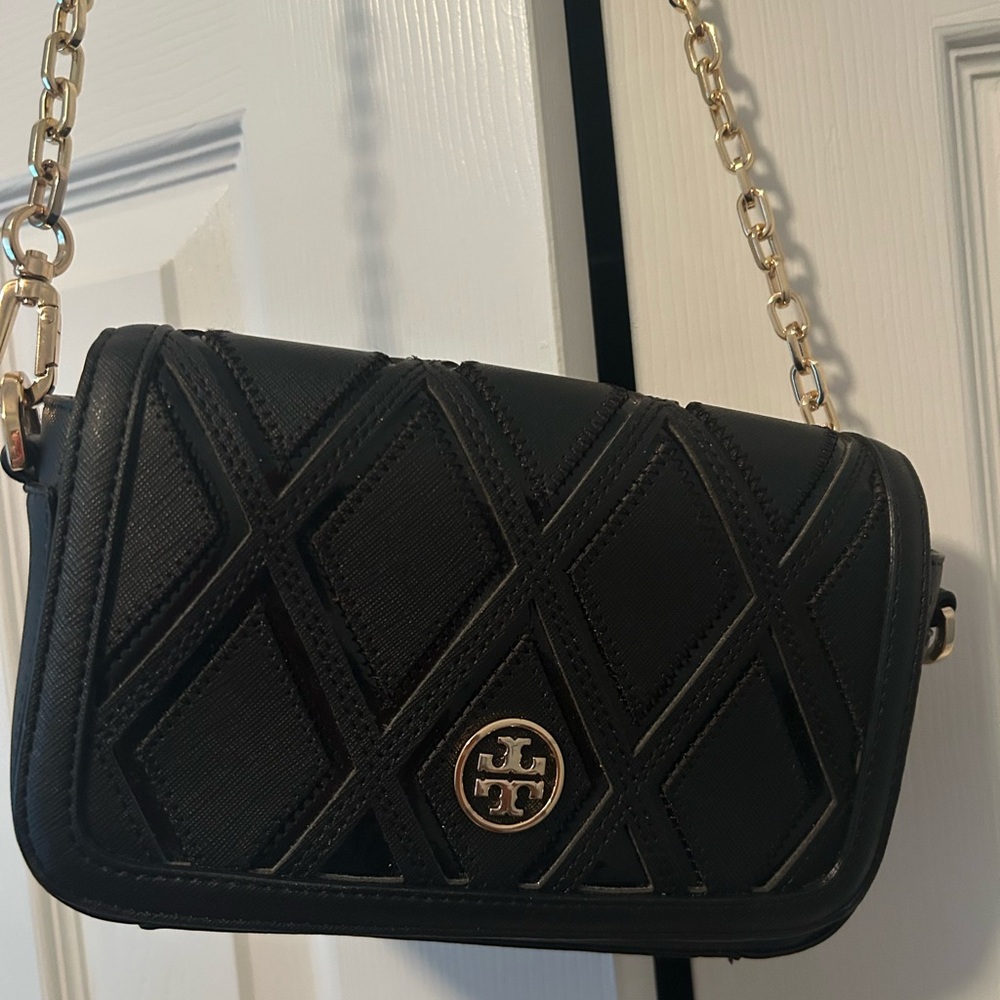 Tory Burch Black Diamond-Pattern Crossbody Bag
